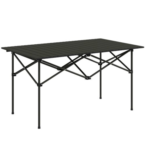 Campingbord hopfällbart bord med upprullningsbar bordsskiva – lätt och bärbar aluminium X-Frame Design för utomhusäventyr