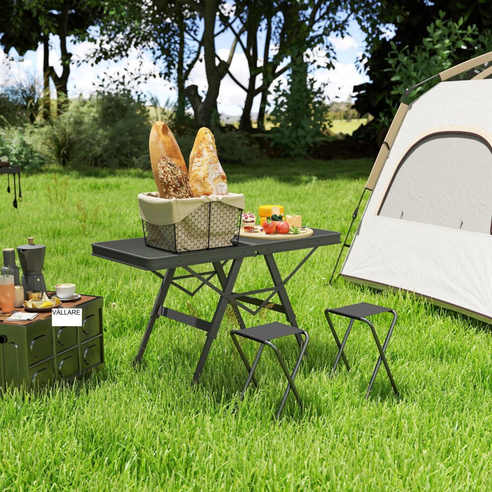 Hopfällbart campingbord med justerbar höjd med rostbeständigt metallnät | Snabb montering och lätt design