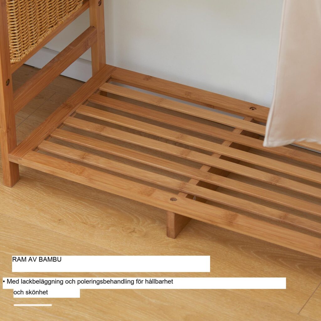 Bambu klädhängare med hängande och hopfällbar klädstång, kompakt design för små utrymmen, naturlig träfinish, säkerhetsremmar mot tippning