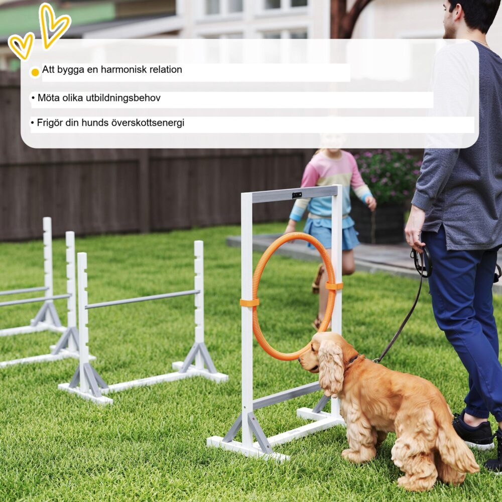 Justerbart hundagilityset för träning – 4-delat häck- och ringkit med höjdjusterbara hopp för förbättrad koordination, säkerhet och bindning.