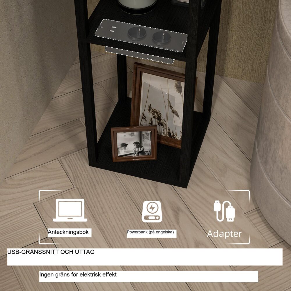 Golvlampa med inbyggda USB-A- och USB-C-laddningsportar, förvaringshylla med 3 fack, elegant modern design