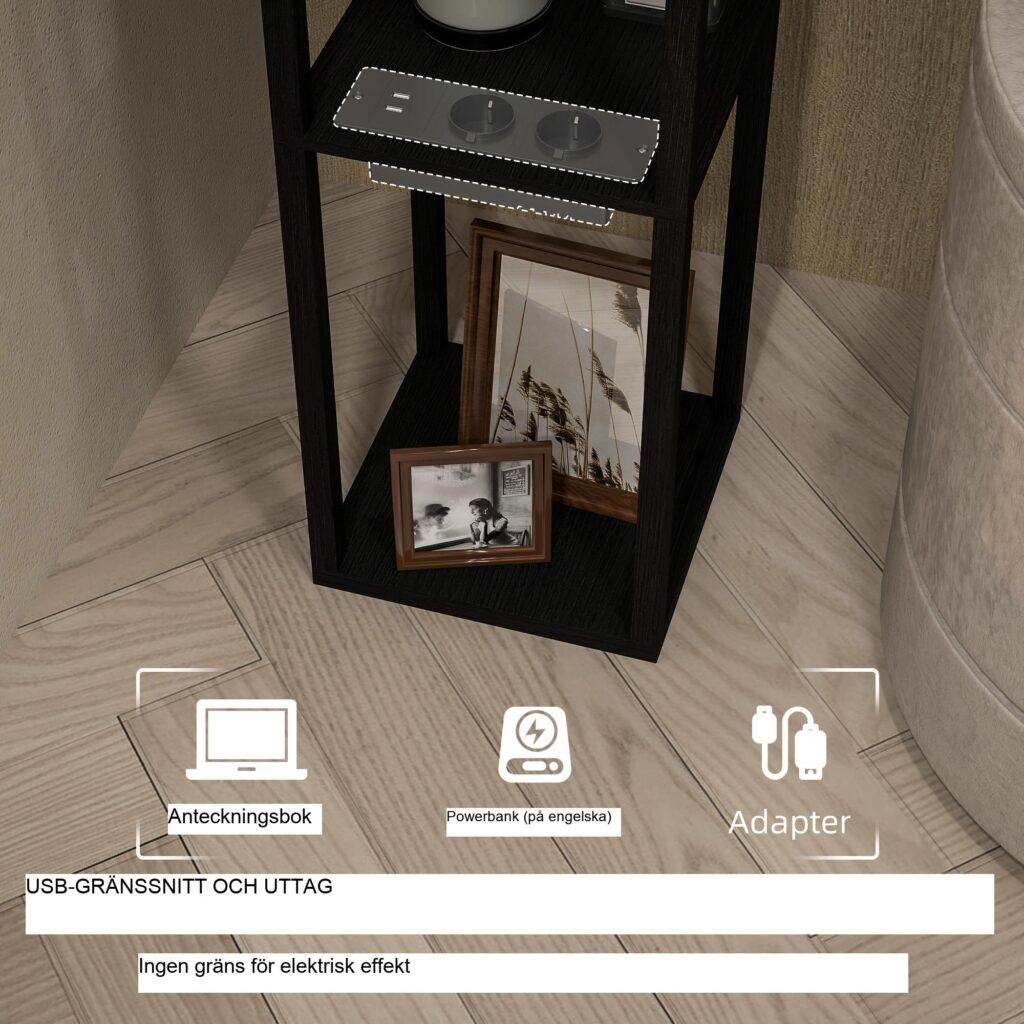 Golvlampa med inbyggda USB-A- och USB-C-laddningsportar, förvaringshylla med 3 fack, elegant modern design