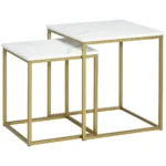 Satsbord Set om 2 - Eleganta Sidobord i Marmorimitation & Guld - Vitt/Guld