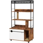 Kattlådemöbel med 3-planshylla och Klöspelare – Dold Kattlåda i Rustik Brun, 80 x 48 x 152 cm