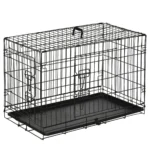 Hundbur Transportbur i Metall Svart – 76x46x52 cm – Hopfällbar med 2 Dörrar & Utdragbar Botten