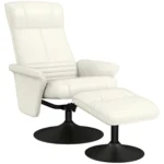 Vilfåtölj med fotpall - Ergonomisk TV-fåtölj med liggfunktion, snurrbar 360°, mikrofiberlook, gräddvit, max 150 kg