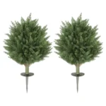 Konstgjord Cypress 2-pack - UV-beständiga Konstväxter 60 cm för Trädgård och Balkong - Realistisk Design med Markspett