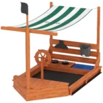 Sandlåda Piratskepp med Soltak och Leksakskök - Massivt Granträ, Grön/Vit - 180 x 103 x 144,5 cm