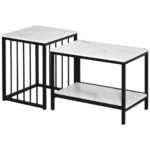 Satsbord 2-pack Vit/Svart - Moderna Soffbord och Sidobord i Marmorlook med Robust Stålram - Platsbesparande och Stilren Design