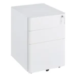 Låsbar Rullhurts med 3 Lådor - Mobilt Arkivskåp i Vitt Stål, Hjul & Hängmappsregister - 39x48x59 cm