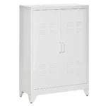 Arkivskåp i Metall med Ventilerade Lamelldörrar och 2 Justerbara Hyllor - Vitt Förvaringsskåp - 75 x 33 x 110 cm