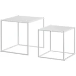 Set med sidobord (2-pack) – Moderna vita satsbord i stål, platsbesparande soffbord för vardagsrum