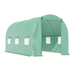 Växthus 445x190x200 cm - Stort Folioväxthus & Odlingstunnel i Galvaniserat Stål med Myggnät och Fönster - Grön