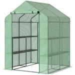 Plastväxthus Walk-in med 8 Hyllplan - Tomatväxthus och Drivhus i Grön PE-plast och Stål, 143x138x195 cm