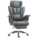 Ergonomisk kontorsstol med fotstöd - Justerbart ryggstöd (135°), 360° vridbar & mjuk vaddering - Mörkgrå