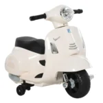 Vespa Elmotorcykel för Barn (18-36 Månader) - Vit Licensierad Elscooter med LED-ljus, Ljud & Stödhjul - 6V