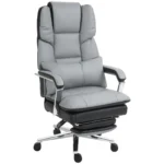 Ergonomisk Kontorsstol med Fotstöd & Recline – Justerbar Skrivbordsstol i Ljusgrått Konstläder, Max 120 kg, 63x71x123-129 cm