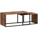 Soffbord set om 2 - Satsbord i Industriell Design för Vardagsrum - Sidobord i Svart och Brunt - 90x48x42 cm & 59x42x36 cm