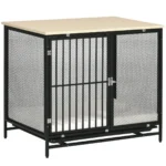 Hundbur i Stål och Trädesign – Låsbar Hundbox med Tvättbar Matta & Bottenbricka, 80x55x71 cm